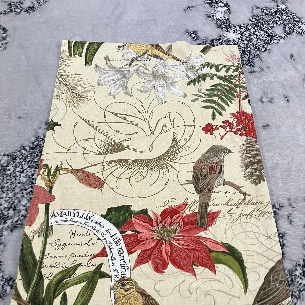 Pottery Barn Botanical Bird Table Runner Linen Blend Holiday Christmas 18X90